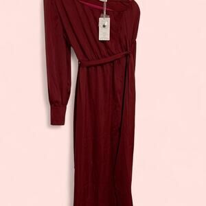 Kirundo Red/Burgundy one sleeve Maxi Dress with Tie waist size small NWT